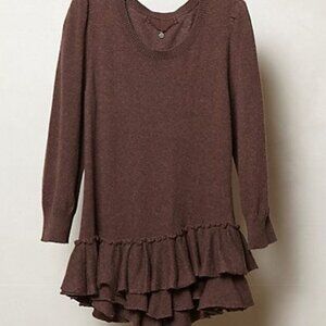 ANTHROPOLOGIE Tiered & Ruffled Sweater Brown Pullover Ruffle Hem